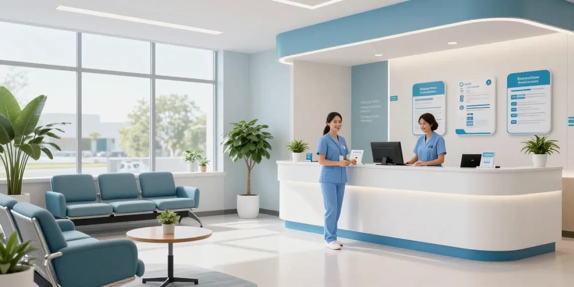 Getting married health insurance options in a modern health clinic ensuring patient care and coverage.