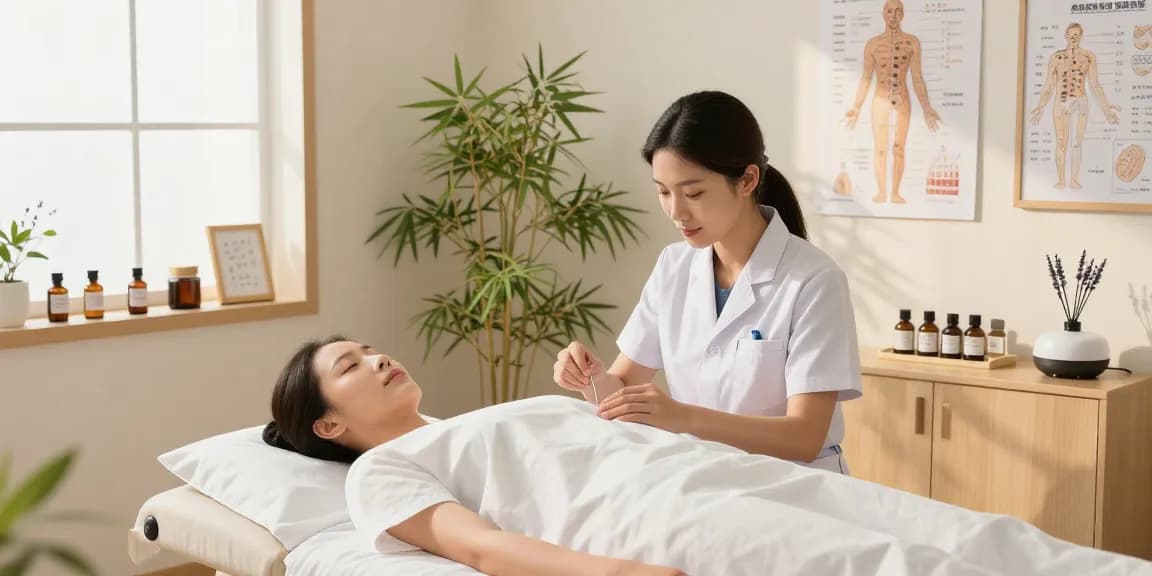 Expert professional at 영통한의원 providing acupuncture treatment in a serene clinic environment.