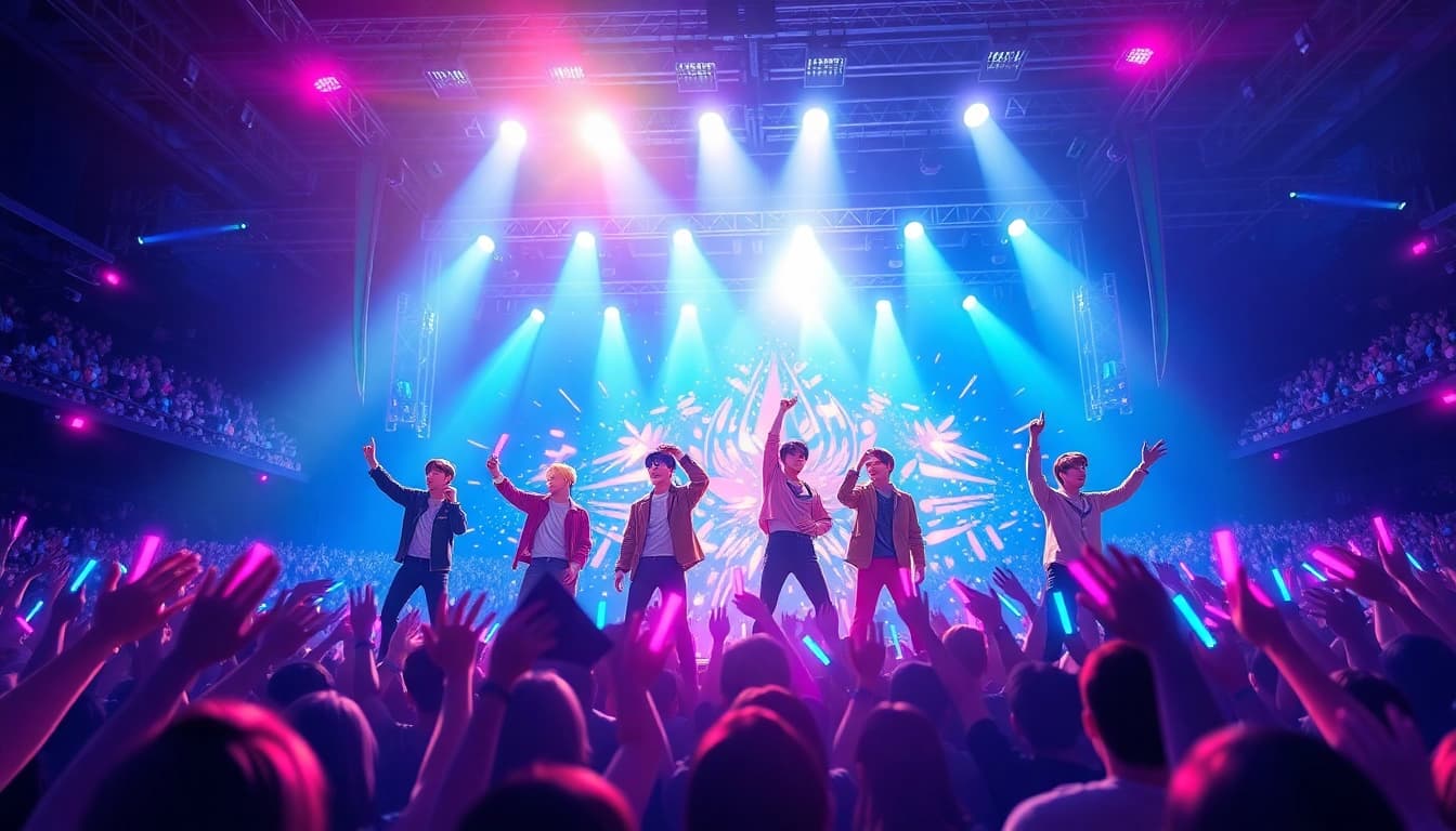 Exciting BTS news captured during a live concert showcasing members' energetic performance.