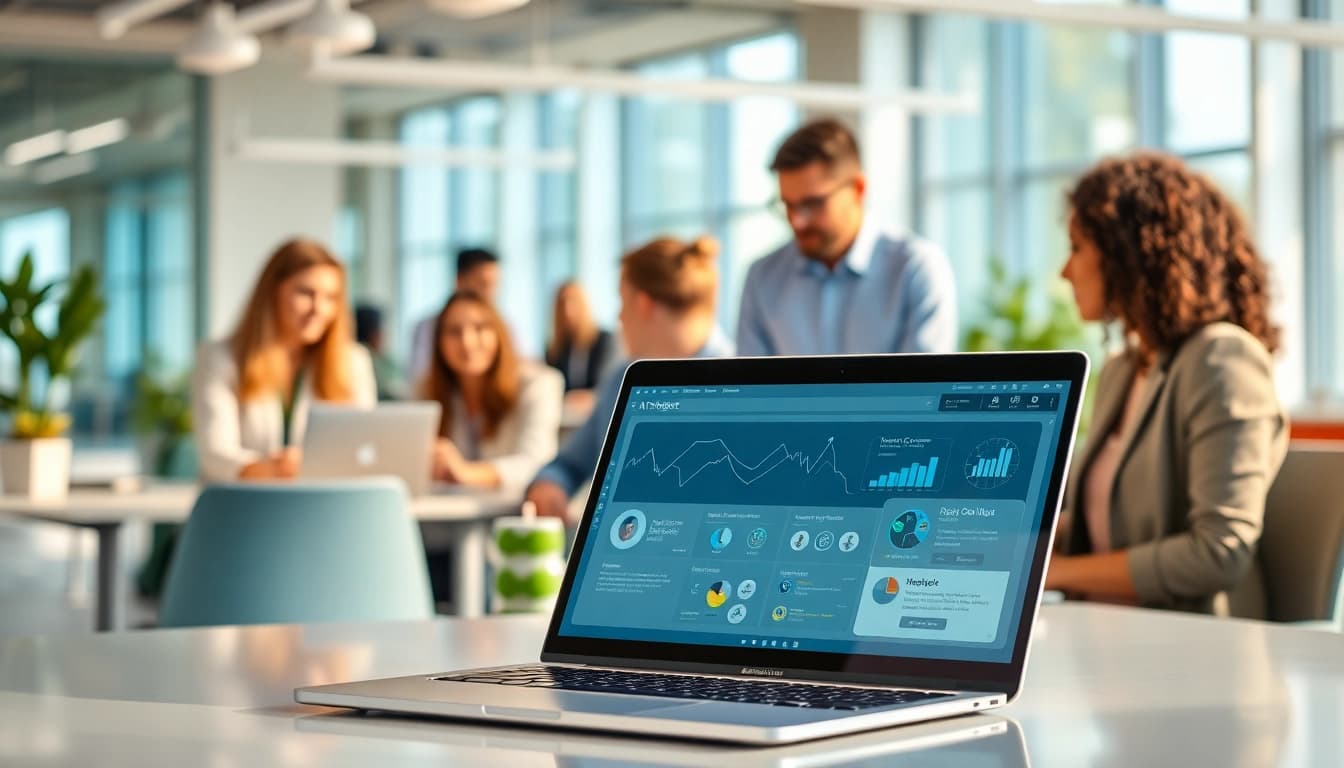 Engaging AI assistant for enterprise teams enhancing collaboration in a vibrant office setting.