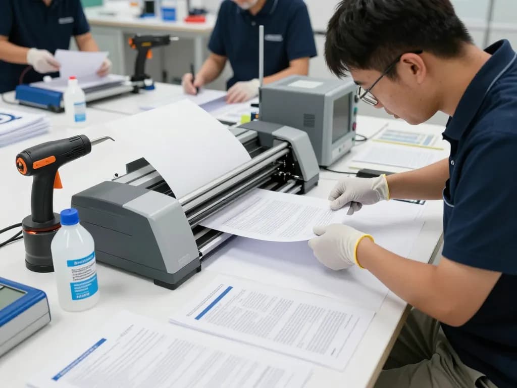Đội ngũ chuyên gia khéo léo bóc plastic từ các tài liệu quan trọng sử dụng công nghệ tiên tiến trong một cơ sở hiện đại.