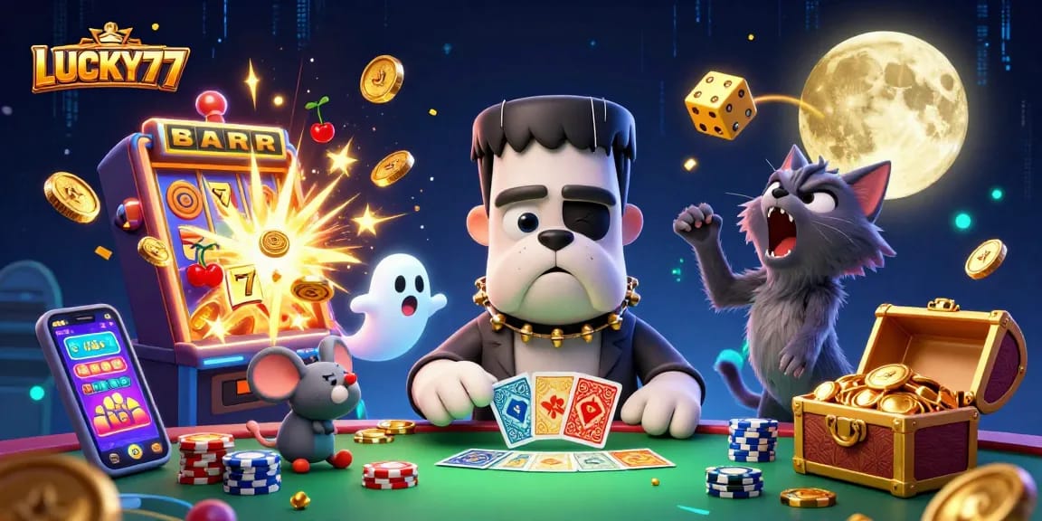Join LUCKY77 for a thrilling casino experience with a spooky vibe and jackpot excitement!
