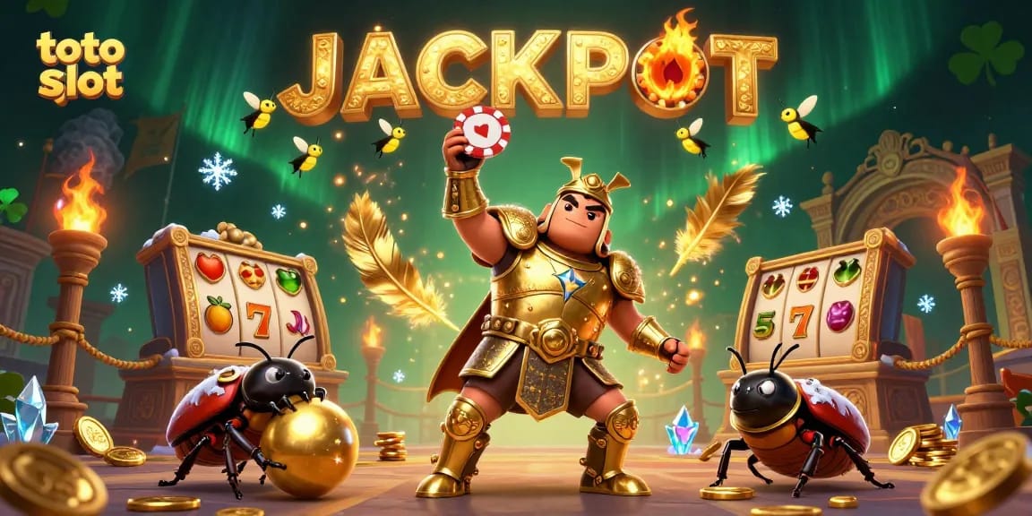 Engage with the thrilling toto slot experience featuring a heroic beetle winning big.