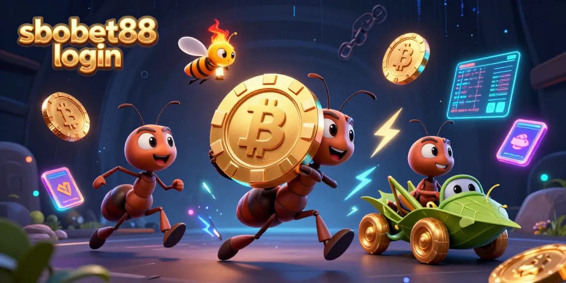 Experience sbobet88 login with vibrant casino elements in a rich, animated heist scene.