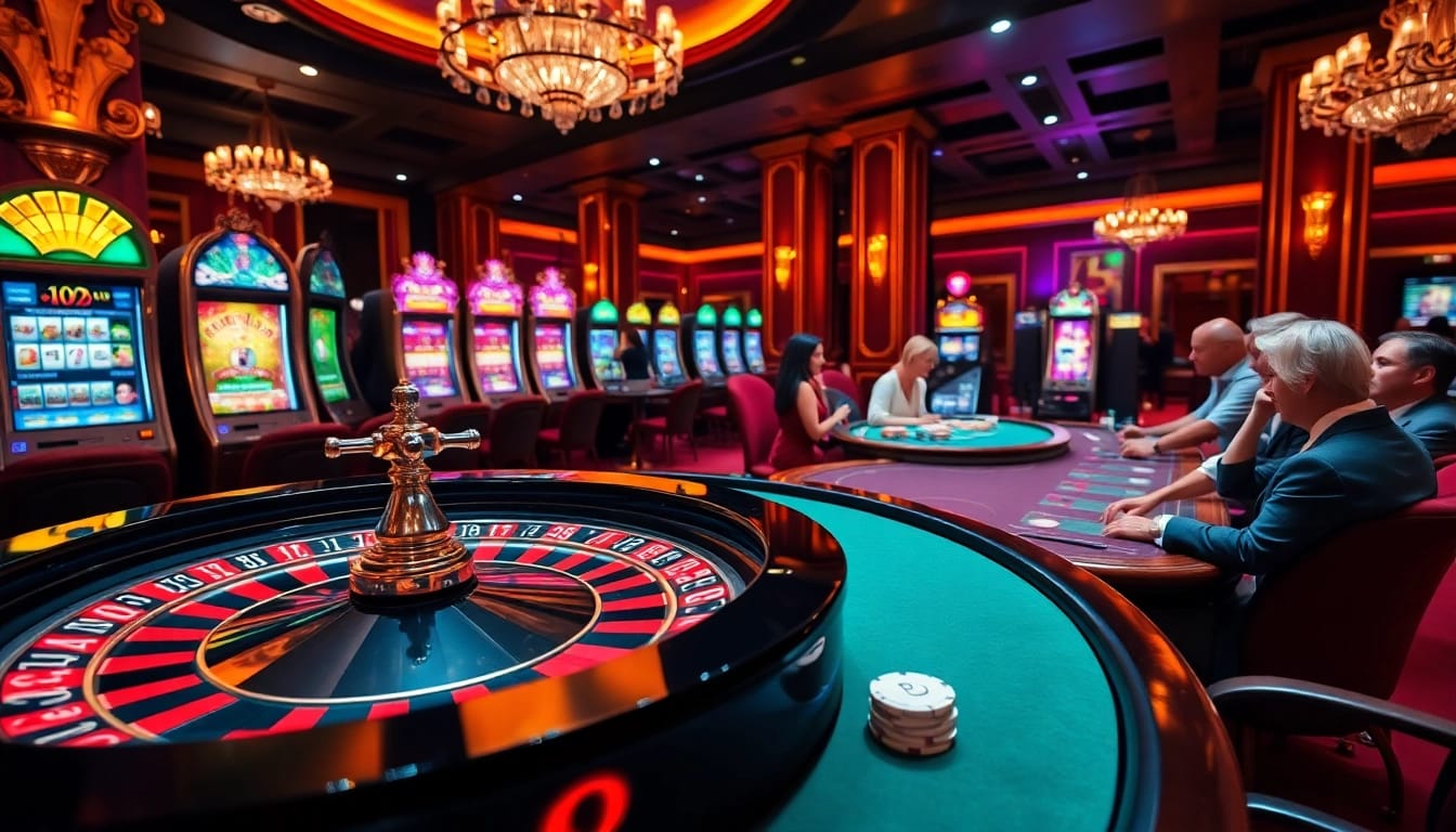 Des joueurs engagés à une table de roulette dans un cadre de casino en ligne France fiable luxueux.