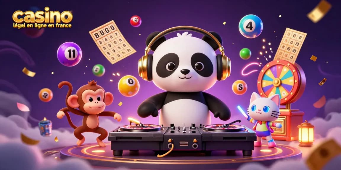 Images captivantes d'un DJ panda et d'un singe dansant, illustrant un casino légal en ligne en France.