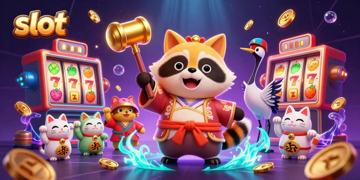 Spin the slots with colorful characters and dynamic casino elements in this vibrant illustration.