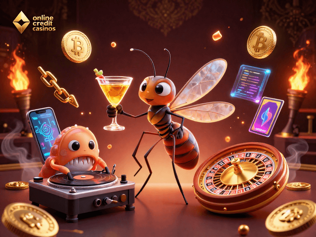 Experience vibrant online credit card casinos with captivating characters and glowing elements.