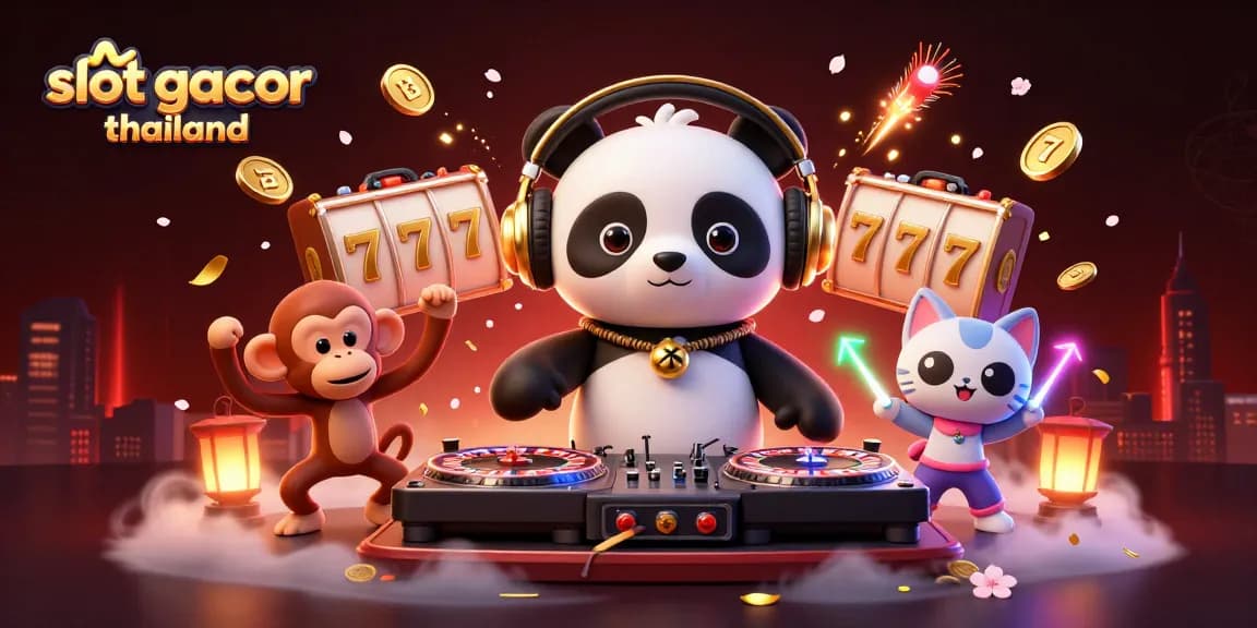 Experience the fun of slot gacor thailand with lively characters in this vibrant 3D casino illustration.