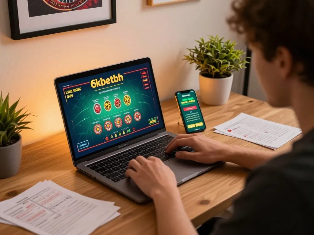 Engaging with live dealer games on 8kbetbh while tracking strategies in a cozy gaming setup.