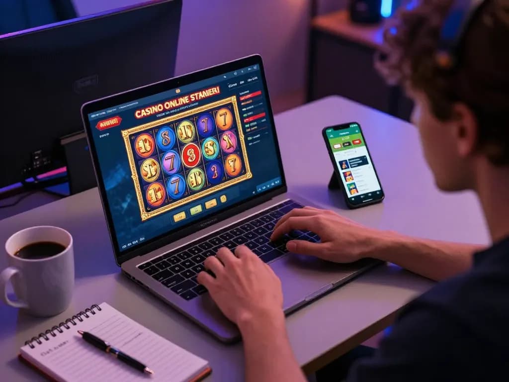 Engaged player exploring the migliori casino online stranieri on their laptop with vibrant game interface.