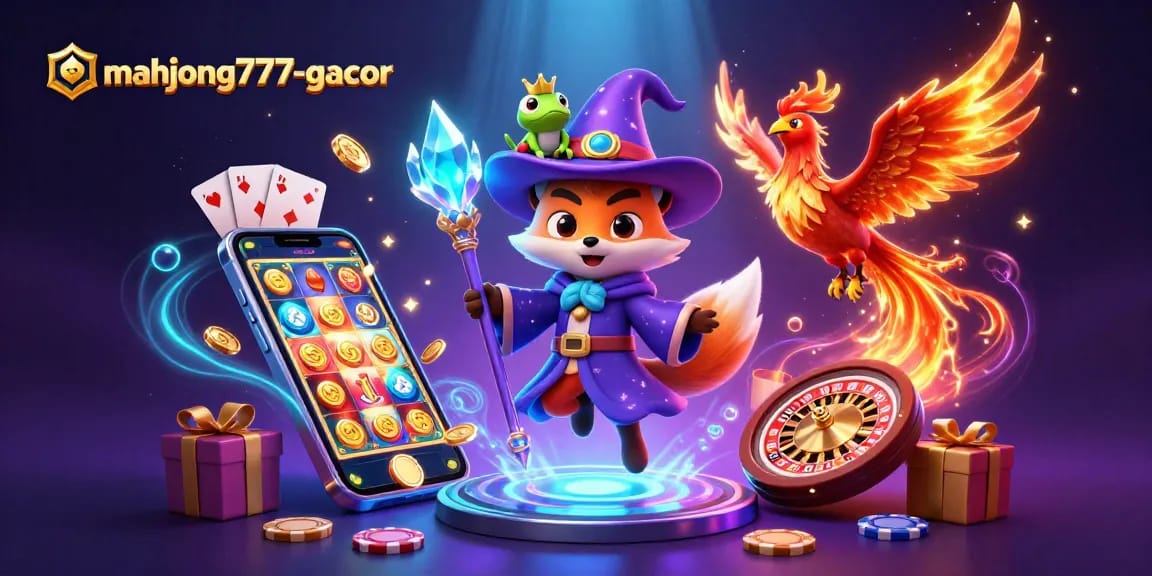 Engage in the magic of mahjong777-gacor with vibrant 3D wizard fox and casino elements.