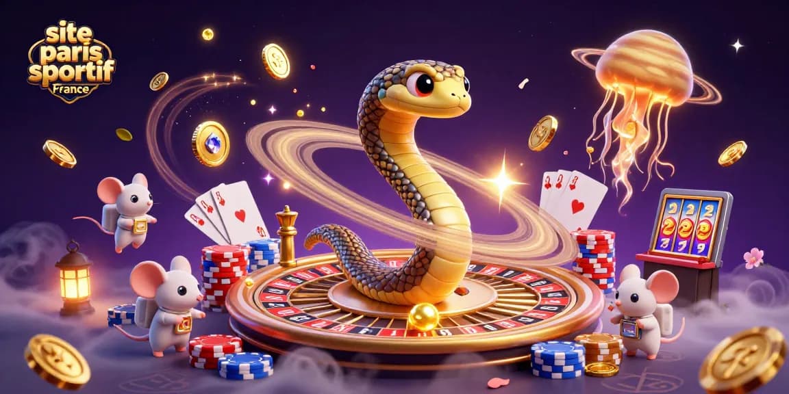 Les astronautes souris placent des paris sur le site paris sportif France avec des éléments de casino dans un univers fantastique.