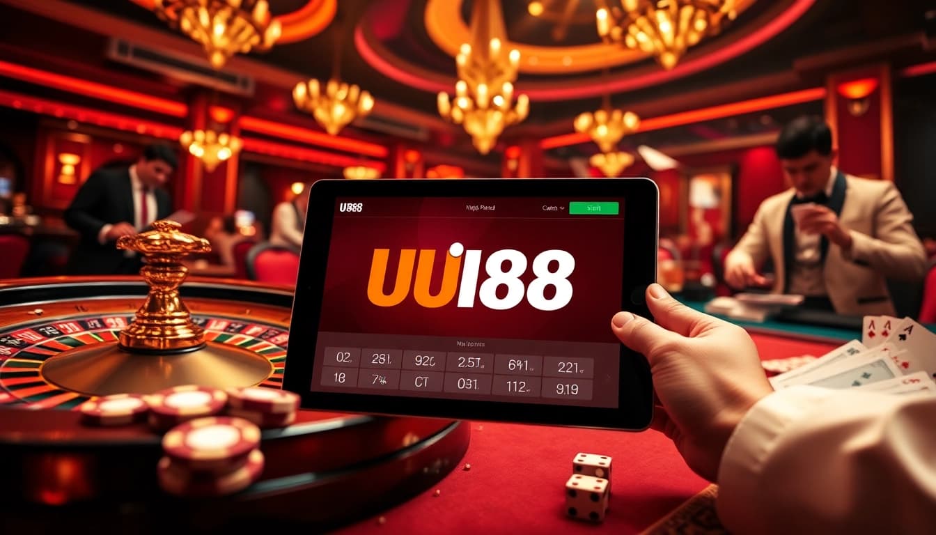 Engaging visual showcasing Nhà Cái UU88's casino experience with vibrant roulette and poker elements.