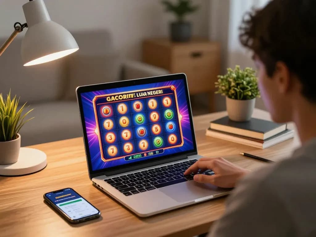 Engaging in slot gacor situs luar negeri action at home with laptop and smartphone.