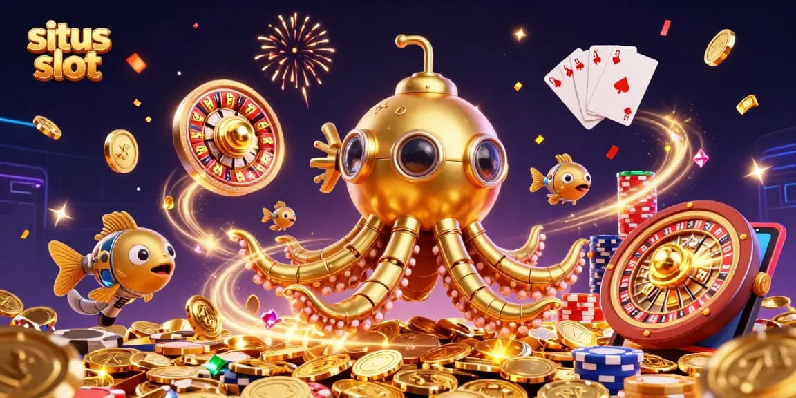 Experience exhilarating wins at situs slot with dynamic games and engaging visuals in this vibrant illustration.
