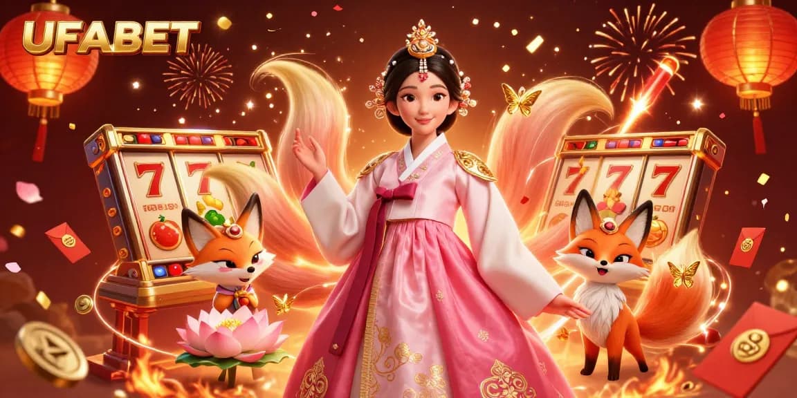 Engage with UFABET’s slots featuring Asian beauty and lucky fox in a vibrant casino scene.