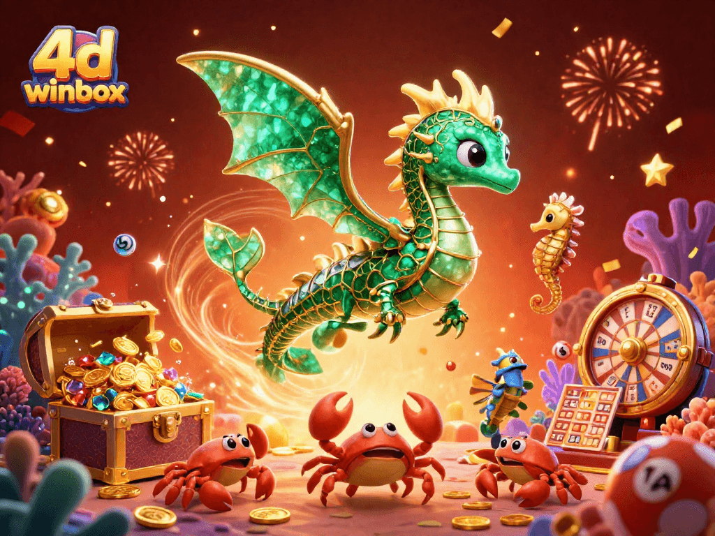 Experience excitement with 4d winbox in this vibrant lottery-themed 3D illustration showcasing colorful elements.