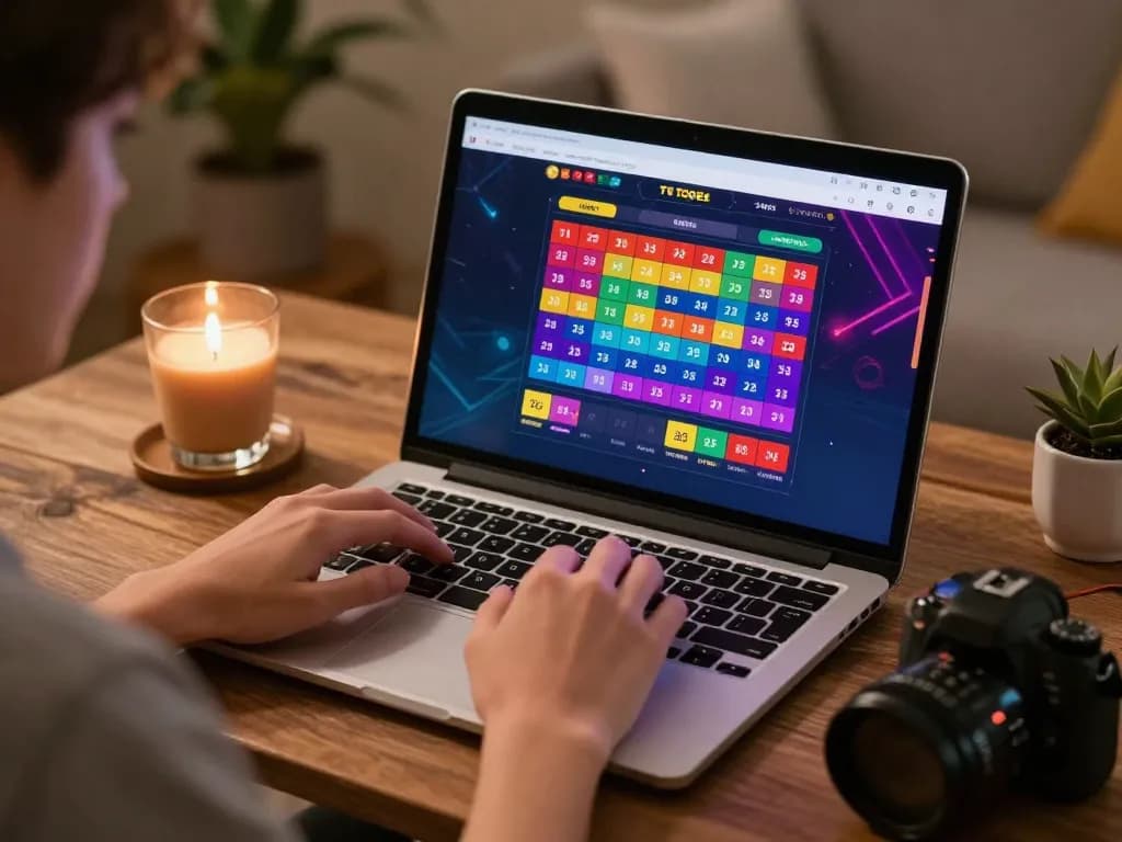 Saat yang menarik bermain toto togel online, menampilkan antarmuka yang berwarna-warni dan suasana yang nyaman.