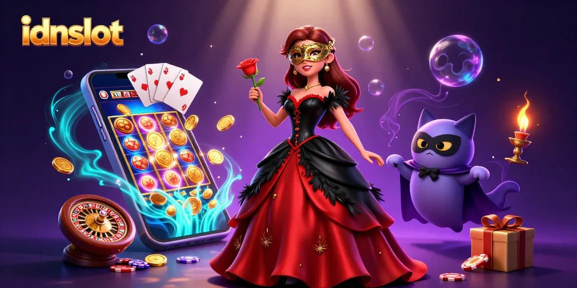 Experience thrilling gameplay with idnslot in a dynamic 3D casino setting filled with vibrant slot games.
