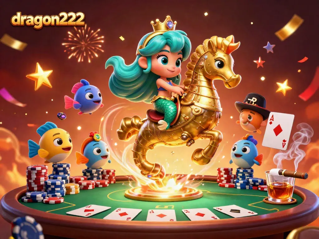 Engage with dragon222's thrilling poker action featuring colorful characters in a vibrant casino scene.