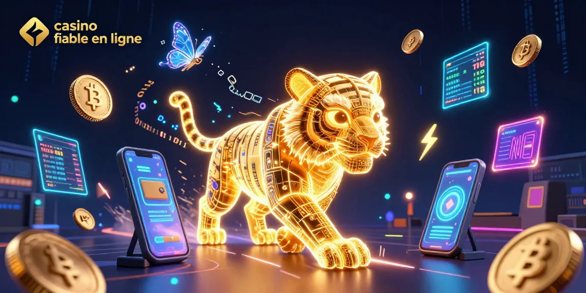 Gagnez à casino fiable en ligne avec un tigre doré lumineux et des éléments de jeu.