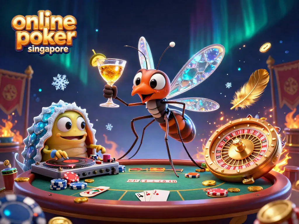 Play online poker Singapore with vibrant casino-themed characters and dynamic elements.