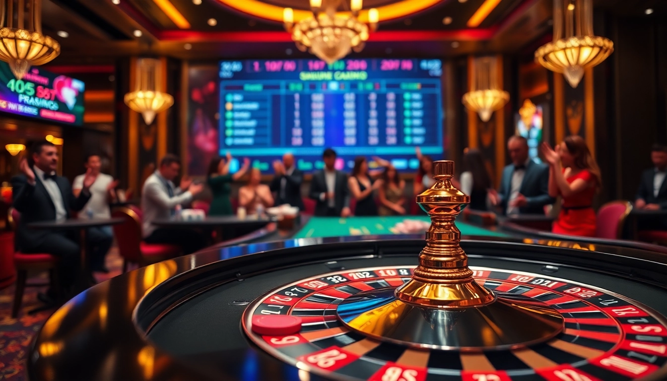 Experience the excitement of shbet in a luxurious casino environment with vibrant roulette and poker tables.