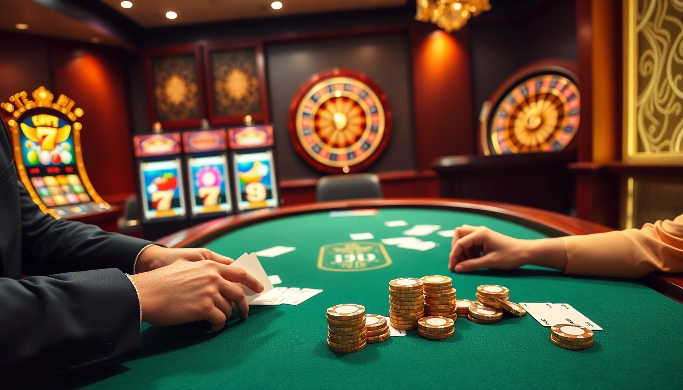 Action de poker captivante à une table de casino en ligne France fiable remplie de jetons et de cartes.