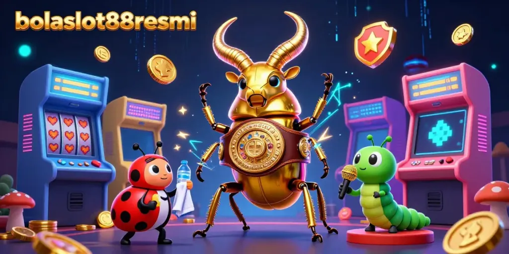 Win big with bolaslot88resmi's colorful slot machine features amidst vibrant gaming characters.