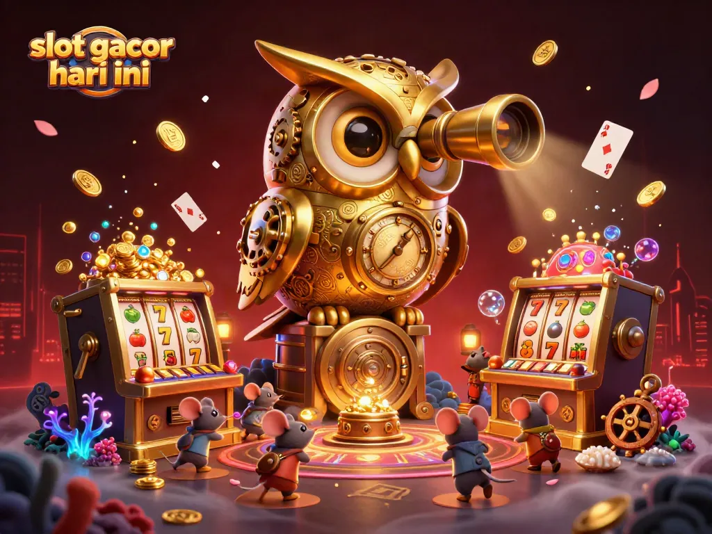 Experience the thrill of slot gacor hari ini with vibrant golden owls and dynamic casino elements.