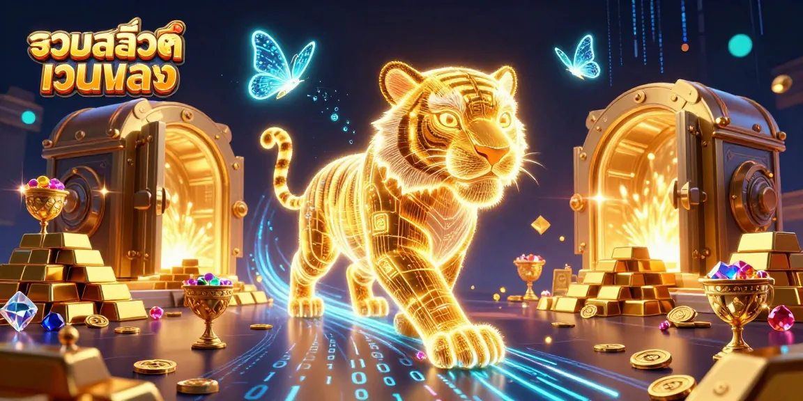 Engage in thrilling action with รวมสล็อตเว็บตรง as a golden tiger prowls the vibrant digital casino.
