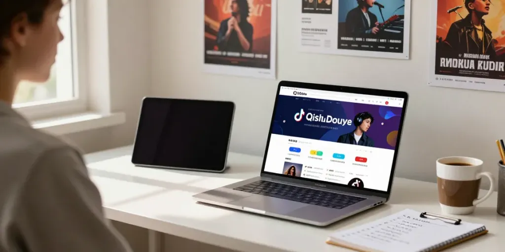 在现代工作区内，用户使用QishuiDouyin进行汽水音乐下载，显示安装步骤与下载界面的插图。