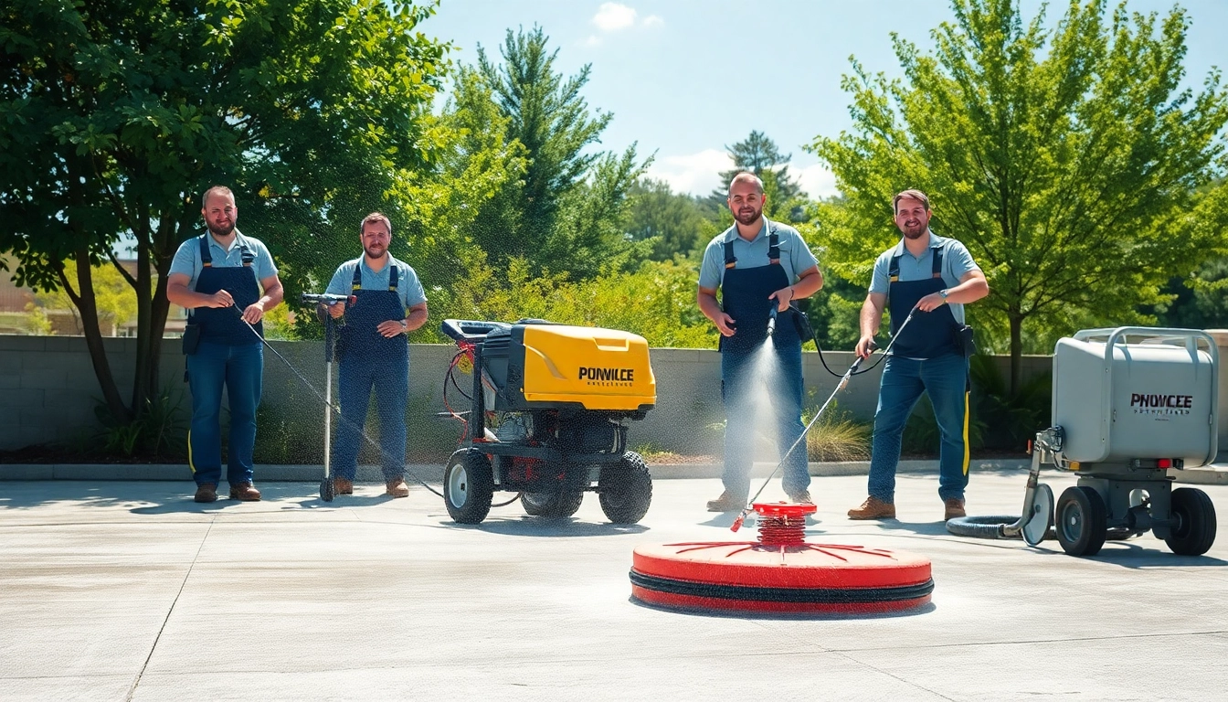 Expert concrete cleaning services in action, showcasing shining results and professional efficiency.