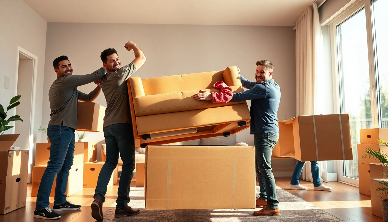 Movers Edmonton team working efficiently in a bright home, showcasing professionalism and teamwork.