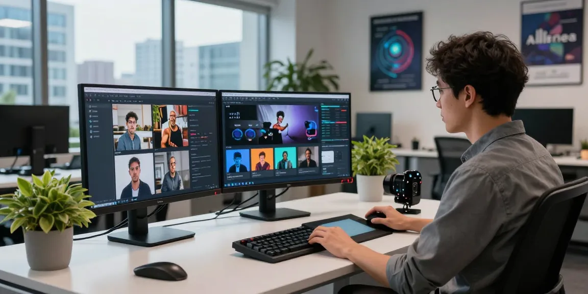 AI image detector in a modern tech workspace showing content moderation dashboards and real-time analysis.