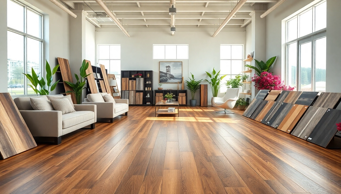 Showcase of wholesale vinyl plank flooring featuring diverse styles and colors in a bright showroom.