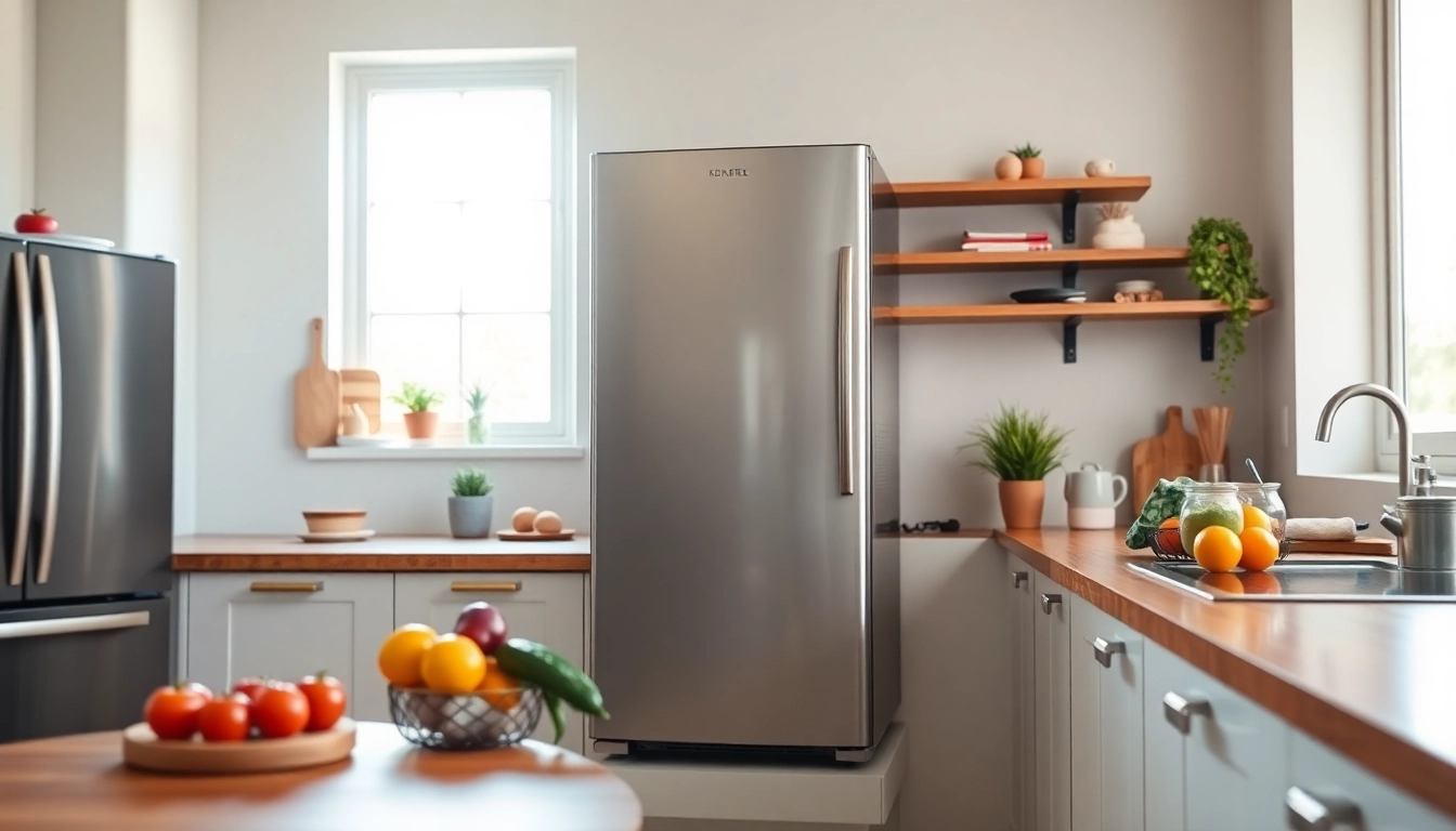 Showcase an affordable mini fridge and freezer in a stylish kitchen setting.
