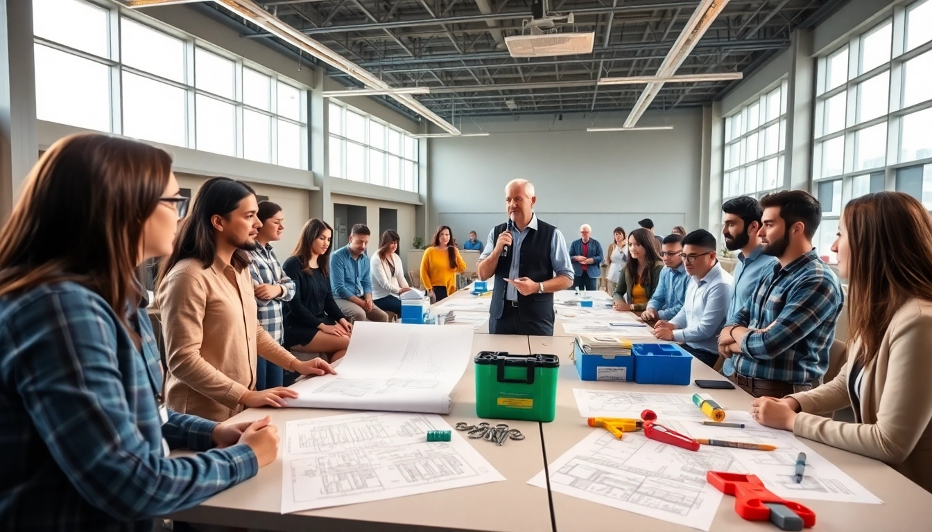 Dynamic hands-on construction training programs showcasing diverse participants actively learning.