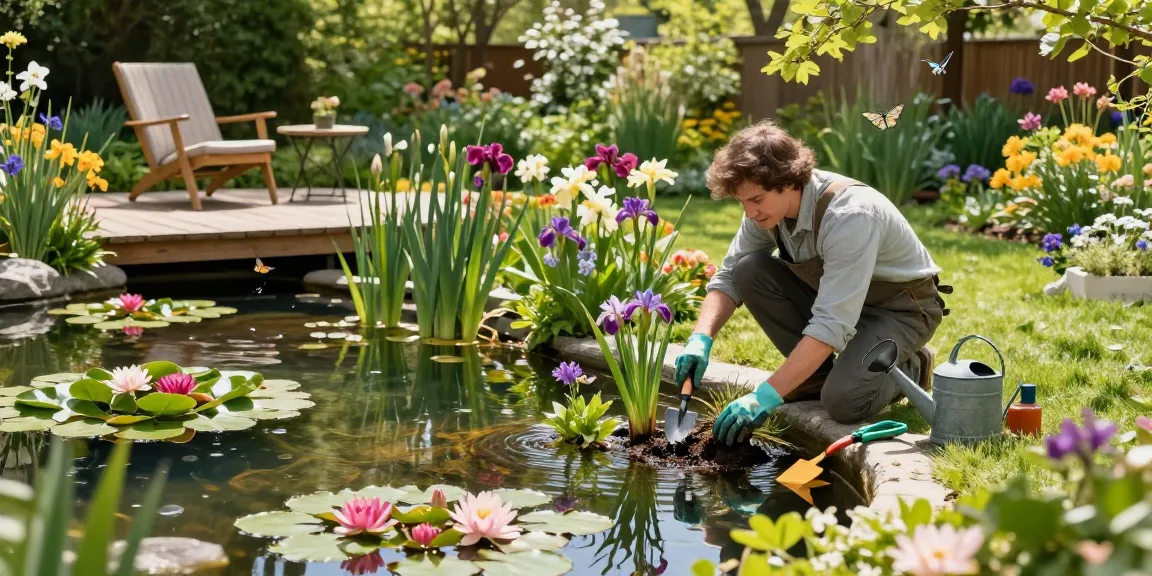 Buy Pond Plants Online with vibrant aquatic plants in a charming home garden pond scene.