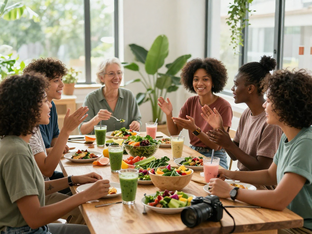 Exploring the benefits of vegan astaxanthin supplement during a wellness workshop with vibrant dishes.