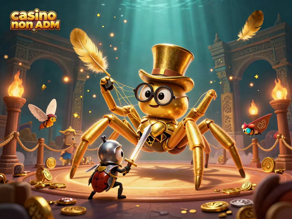 Gioco affascinante nei casino non ADM con un ragno d'oro che tesse una rete d'oro.