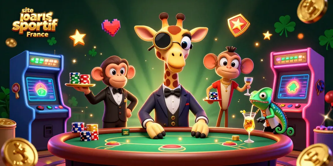 Jouer sur le site paris sportif France tout en admirant une girafe en costume à la table de poker.