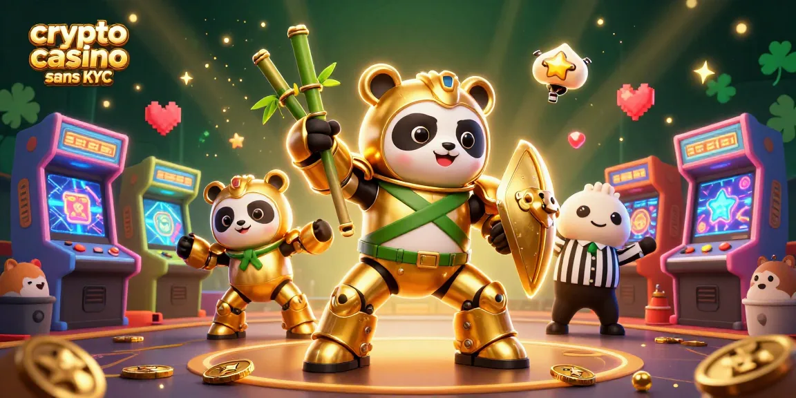 Profitez d'une expérience de jeu au crypto casino sans KYC avec une illustration dynamique mettant en scène un panda en méca.