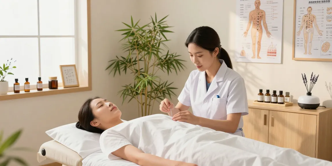 Expert professional at 영통한의원 providing acupuncture treatment in a serene clinic environment.