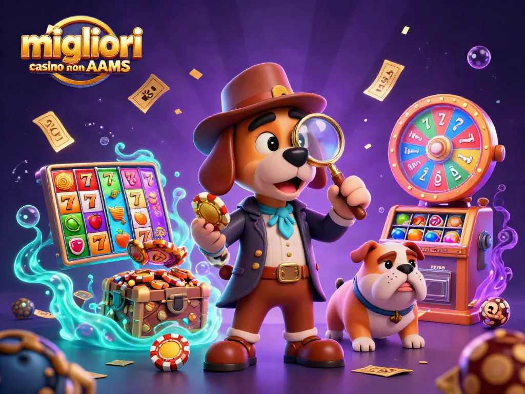 Giocando nei migliori casino non AAMS con detective e bulldog, tra simboli di slot e premi scintillanti.