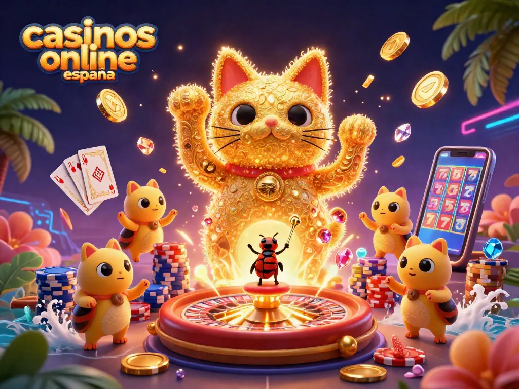 Juega en los mejores casinos online España con esta fascinante escena de un gato de la suerte.