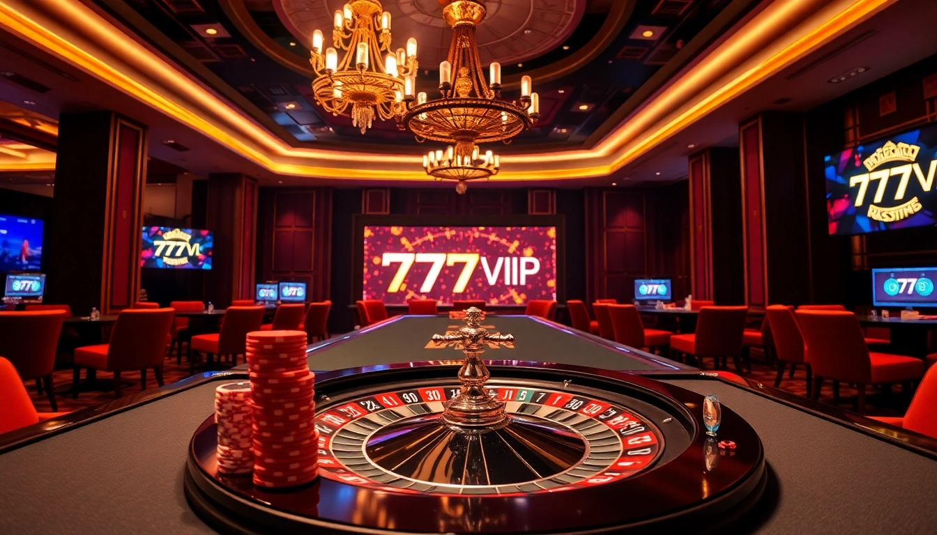 Play at 777VIP's luxurious casino table with roulette and vibrant poker chips.