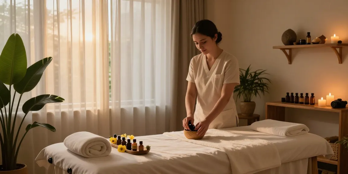 Relaxing 스웨디시 massage therapy room with soothing ambiance and natural elements.