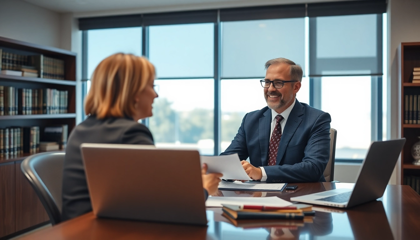 Clearwater truck accident attorney provides legal guidance to a client in a welcoming office environment.